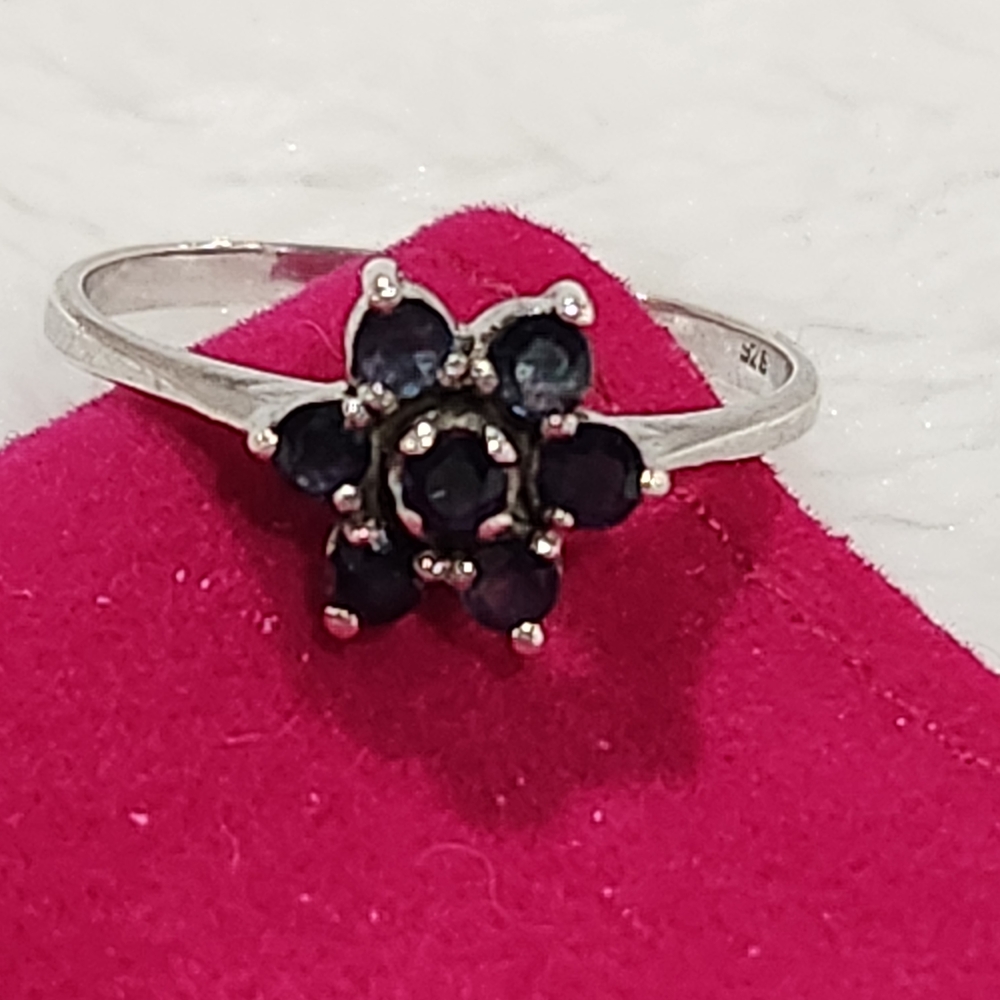 Sterling Silver Ring with Sapphires, Vintage, Size 8.5